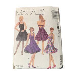 Vintage McCalls Pattern 5748 Size 12 Flirty Dresses Halter Backless